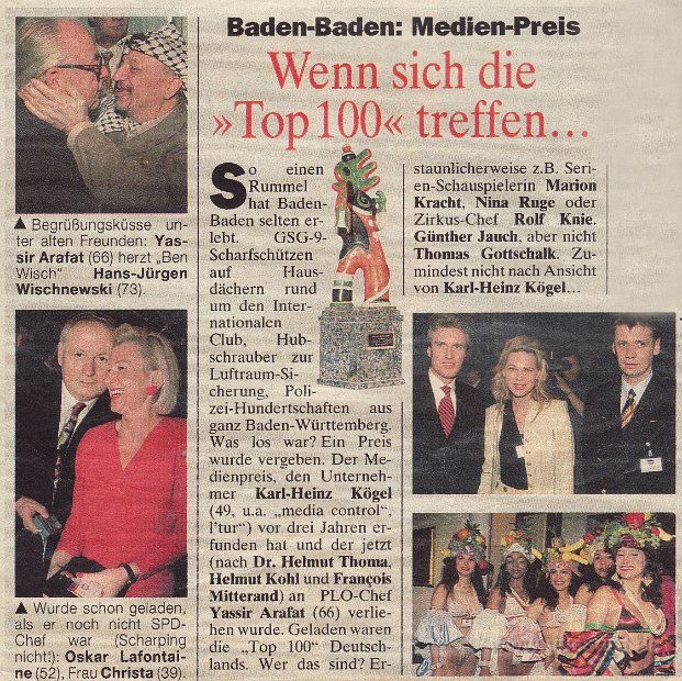 In der Zeitschrift Bild der Frau, Baden-Baden Medien-Preis. Wenn sich die Top 100 Deutschlands treffen. Yussara verlieh diesen Abend den besonderen Flair.